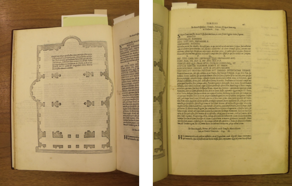 Pages of a book showing text and images about Arch of Titus