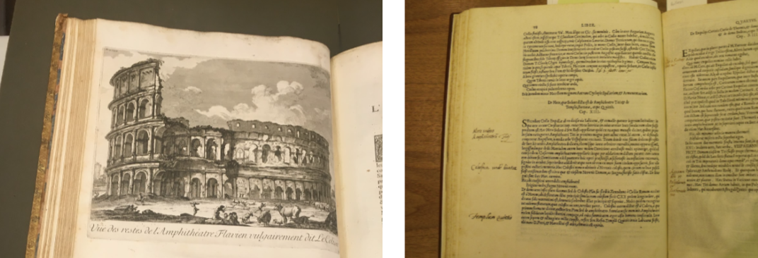 Pages of a book depicting the Colosseum