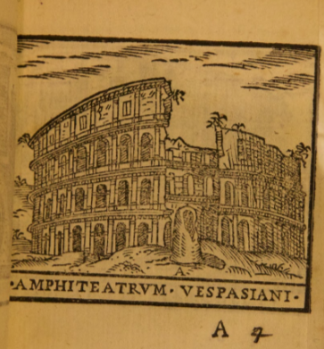 Close up on a book page with a picture of the colosseum